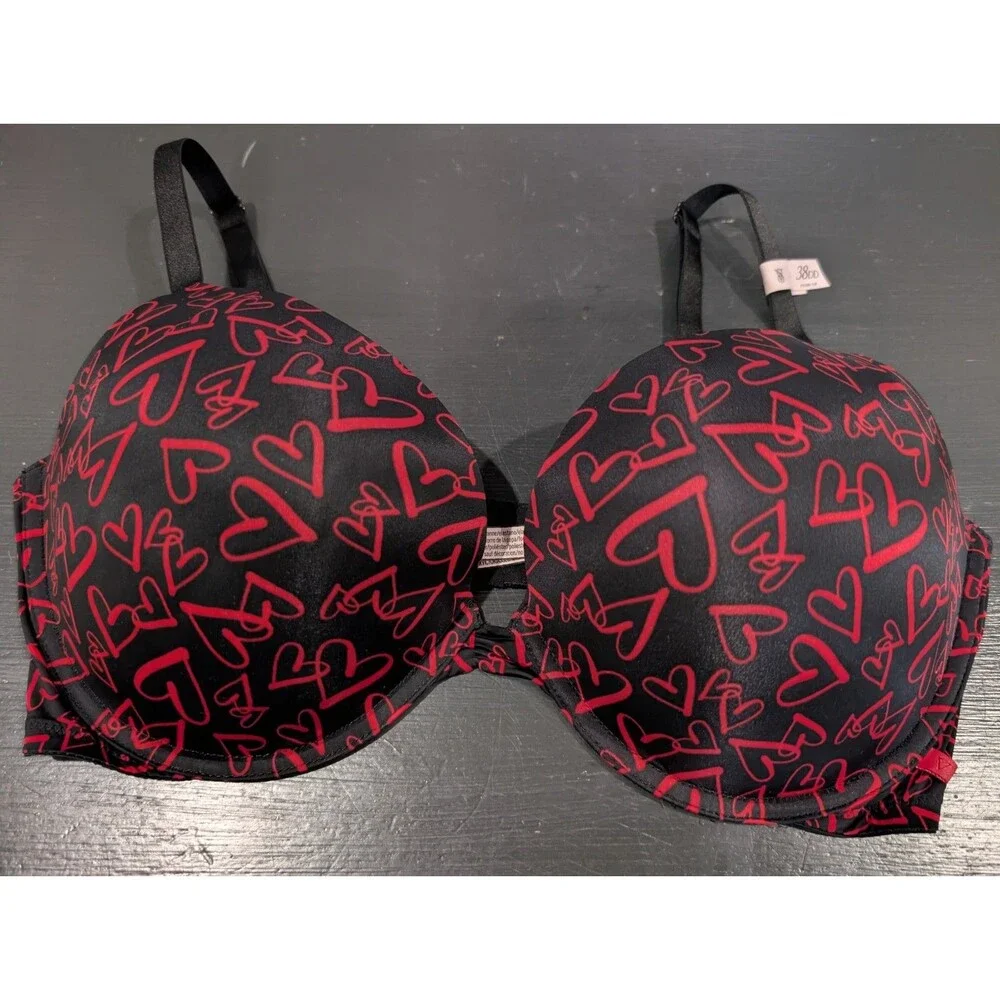 VICTORIA'S SECRET 38DD Push-Up Bra Black Red Hearts underwire NEW